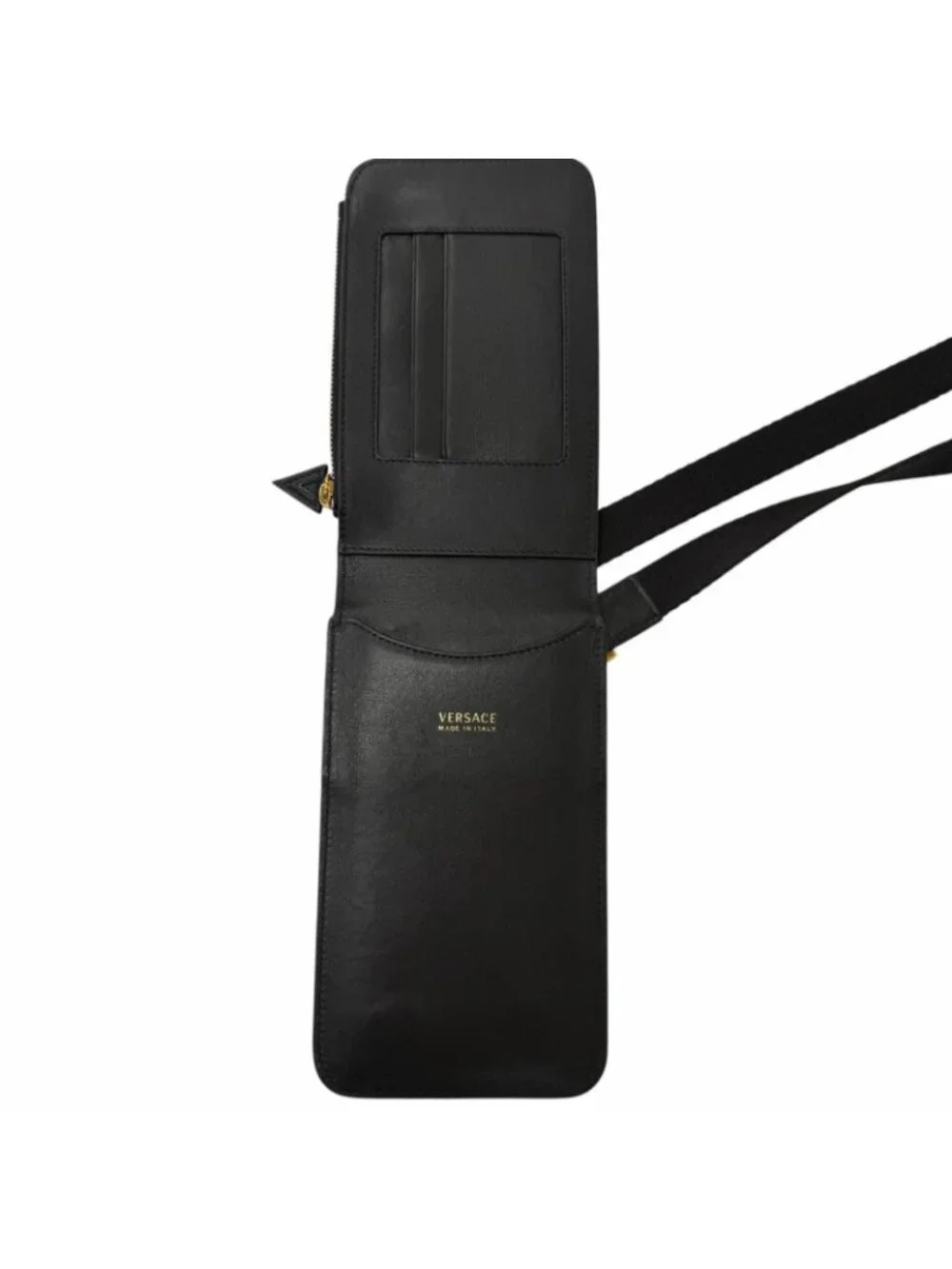 Versace Versa Leather Medu Samochi Shoulder Bag Neck Wallet Black